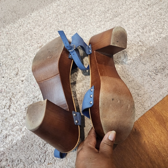 Madden Girl Faux Wood Platform Sandal Block Heel Open Toe Blue strap Size 10 - Picture 5 of 9